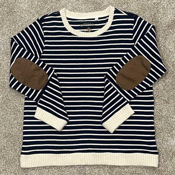 Orvis Sweaters - Orvis Women's 100% Cotton Blue & Cream Pullover‎ Sweater Elbow Patches, Size L